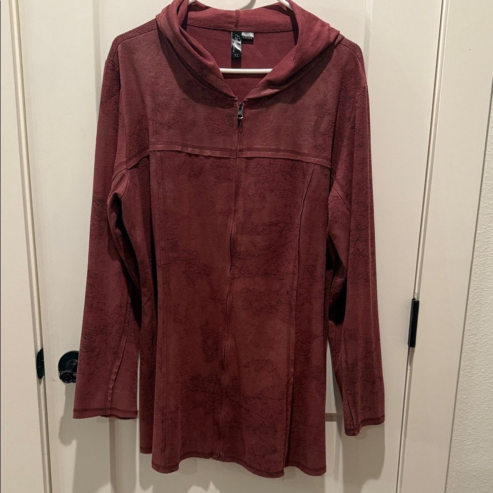 Ethyl Clothing Ladies Full Zip Hoodie. Plum color.  XL.  Poly/Spandex Blend.